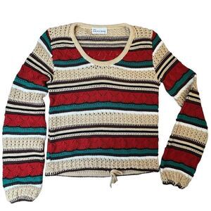 THE RIGHT TIME Multi Colored Striped Earth Tones  Scoop Neck Sweater Size Medium